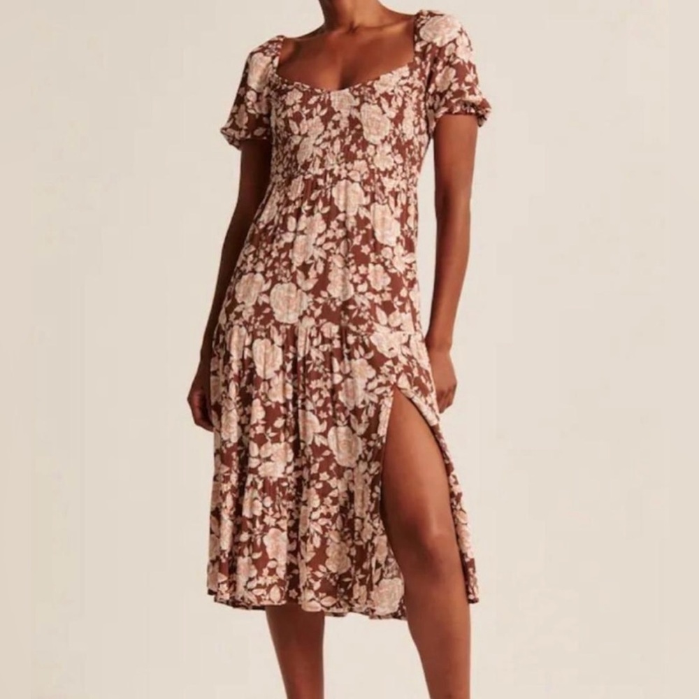 Abercrombie & Fitch Short-sleeve Smocked Midi Dress XS